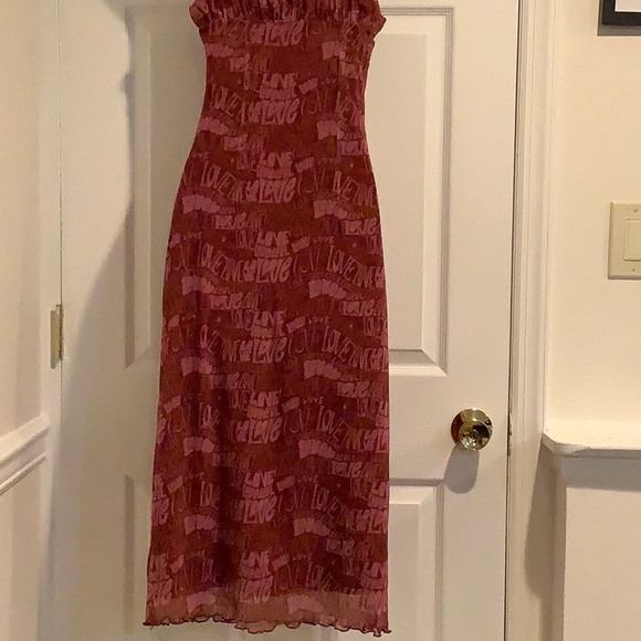 URBAN OUTFITTERS Brown/Pink“Love” Dress, Medium - Picture 7 of 10